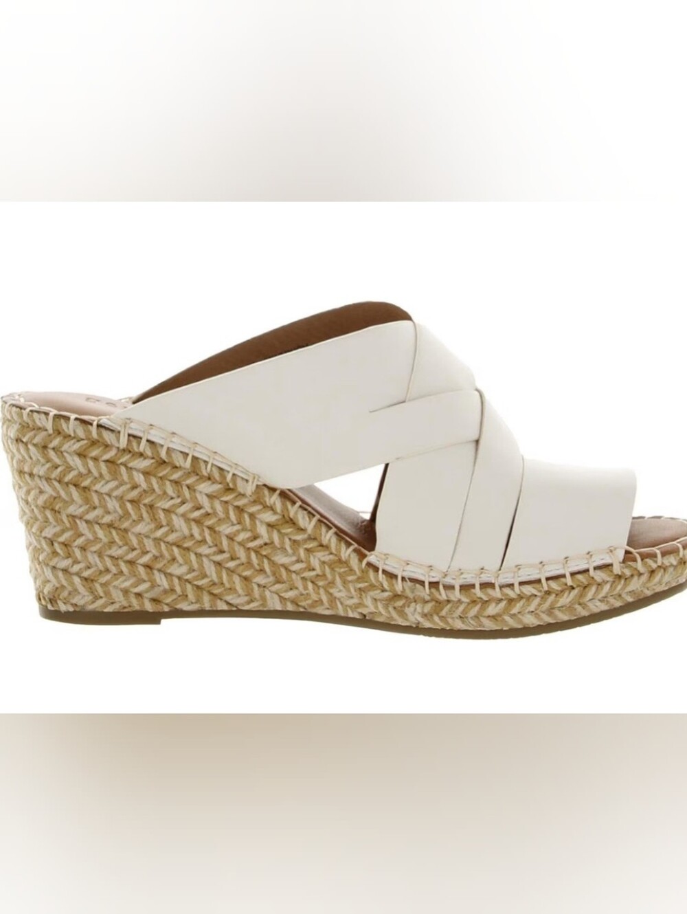 Gentle Souls Charli White Woven Straps Espadrille Wedge Slide Sandal